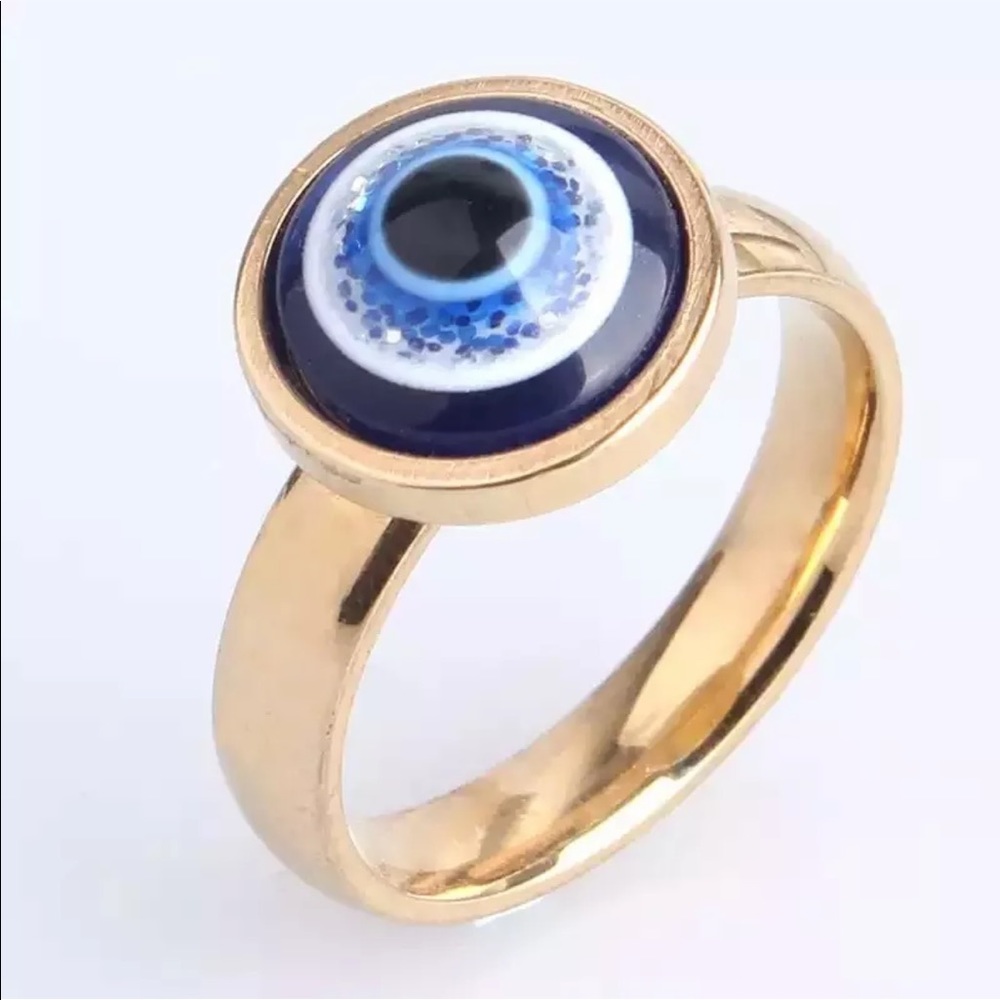 💖 Size 6 1/2 Stainless Steel Eye Gold Ring NEW